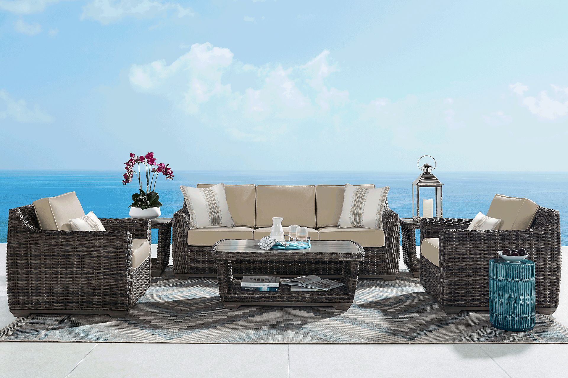 Cindy Crawford Home Montecello Gray 4 Pc Outdoor Seating Set with Pebble Cushions - Image 1