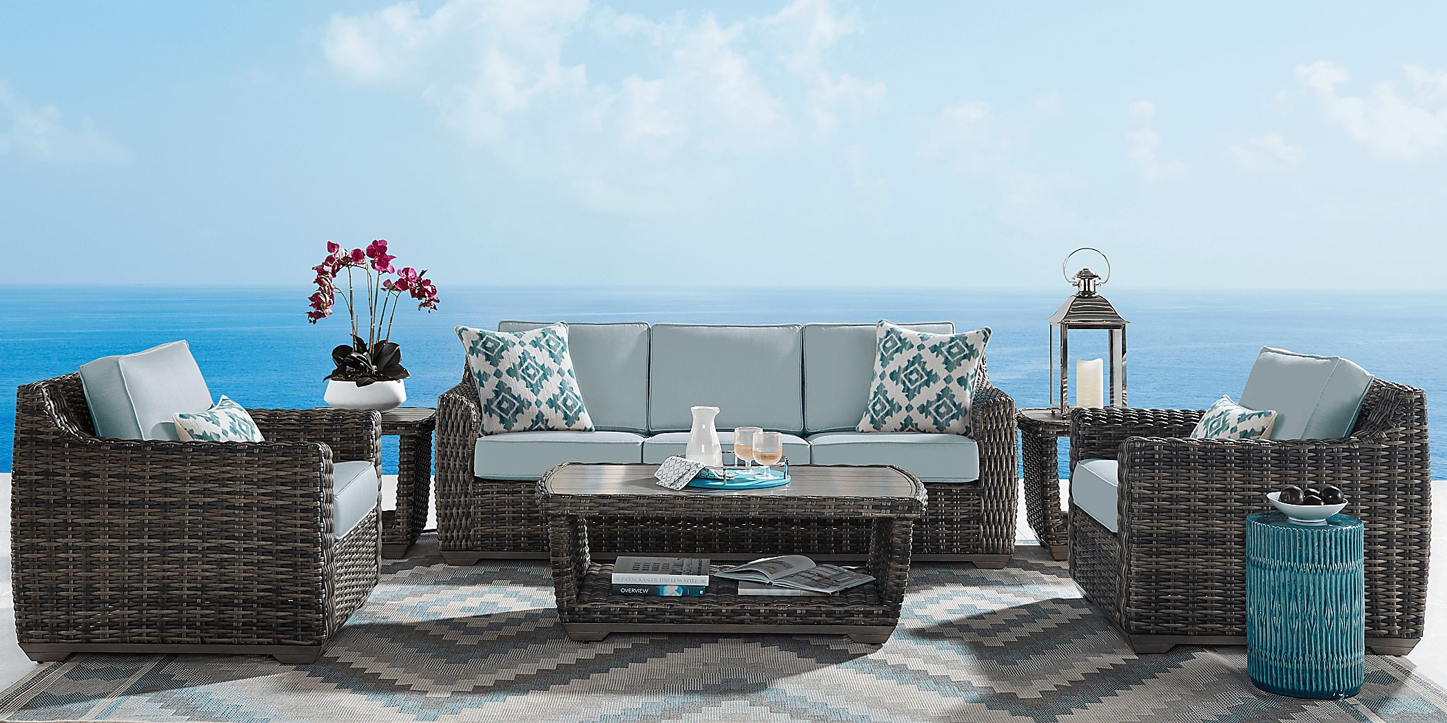 Cindy Crawford Home Montecello Gray 4 Pc Outdoor Seating Set with Seafoam Cushions