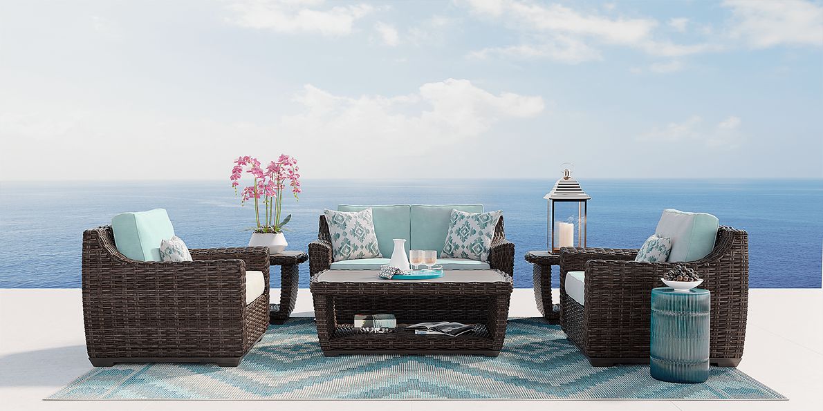 Cindy Crawford Home Montecello Gray 4 Pc Outdoor Seating Set with Seafoam Cushions