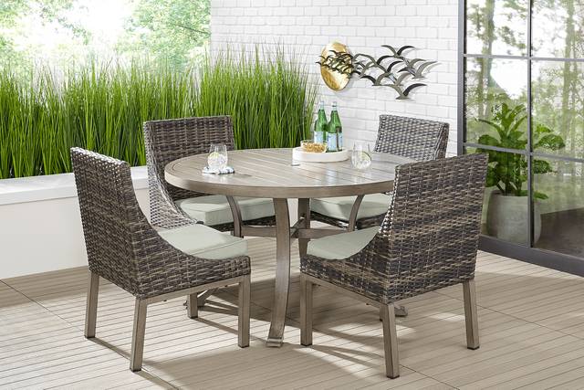 Montecello Gray 5 Pc 52 in. Round Outdoor Dining Set with Rollo Mist Cushions - Thumbnail - Image 1