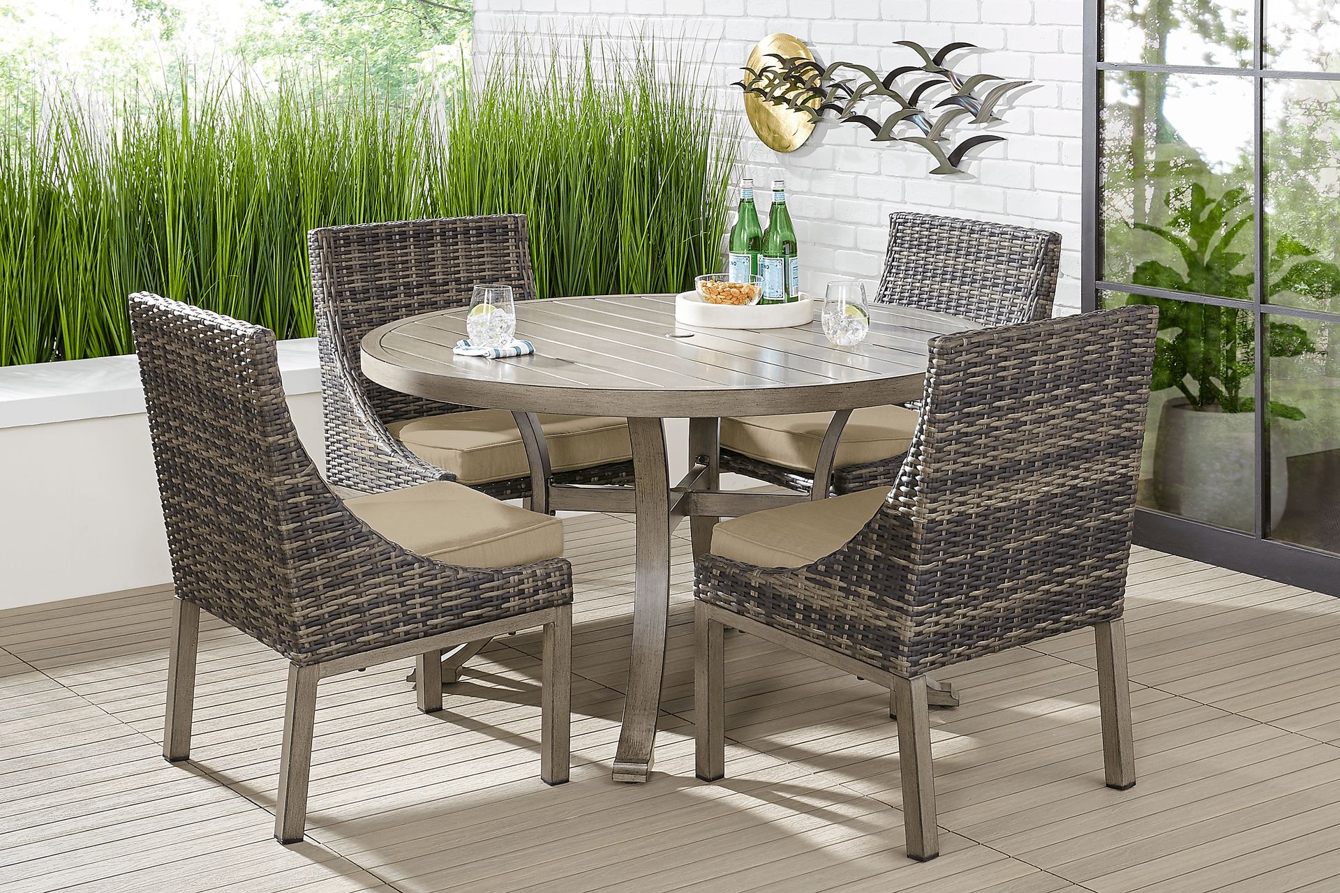 Cindy Crawford Home Montecello Gray 5 Pc 52 in. Round Outdoor Dining Set with Pebble Cushions - Image 1