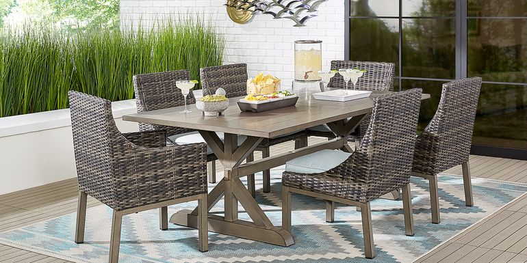 Cindy Crawford Home Montecello Gray 5 Pc 84 in. Rectangle Outdoor Dining Set with Seafoam Cushions