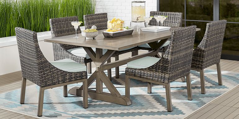 Cindy Crawford Home Montecello Gray 5 Pc Rectangle Outdoor Dining Set with Rollo Seafoam Cushions