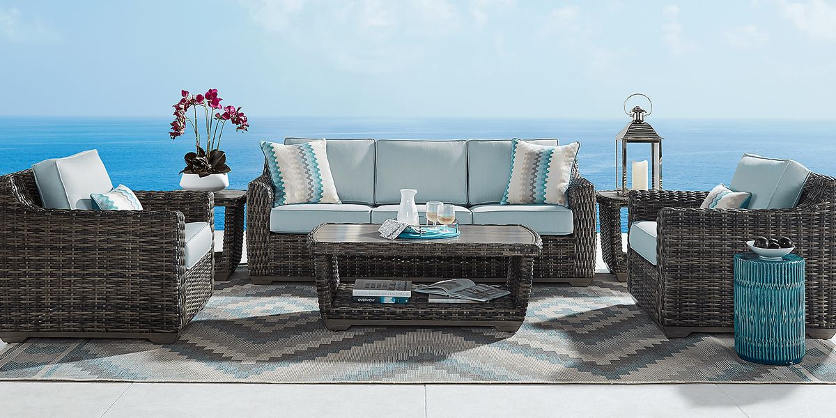 Cindy Crawford Montecello 6 Pc Wicker Seafoam Green Outdoor Seating Set