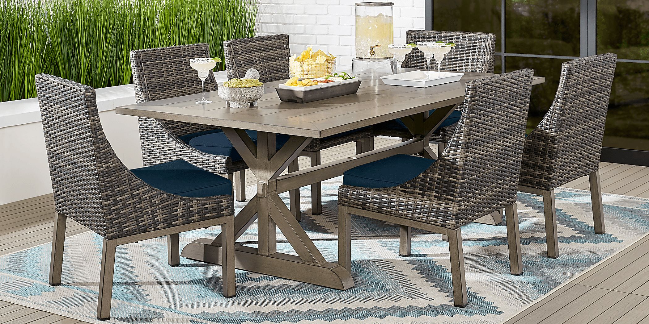 Cindy Crawford Montecello 7 Pc Wicker Ink Blue Outdoor Dining Set