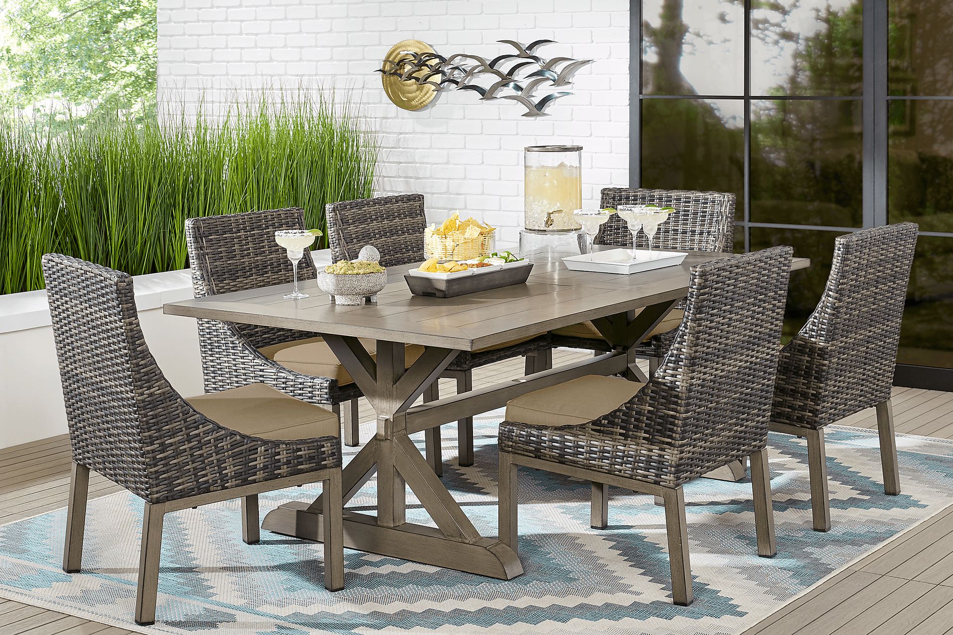 Cindy Crawford Home Montecello Gray 7 Pc 105 in. Rectangle Outdoor Dining Set with Pebble Cushions - Image 1