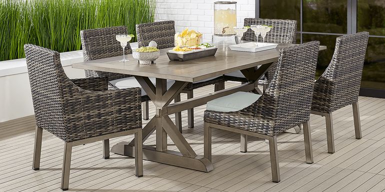 Cindy Crawford Home Montecello Gray 9 Pc Rectangle Outdoor Dining Set with Rollo Seafoam Cushions