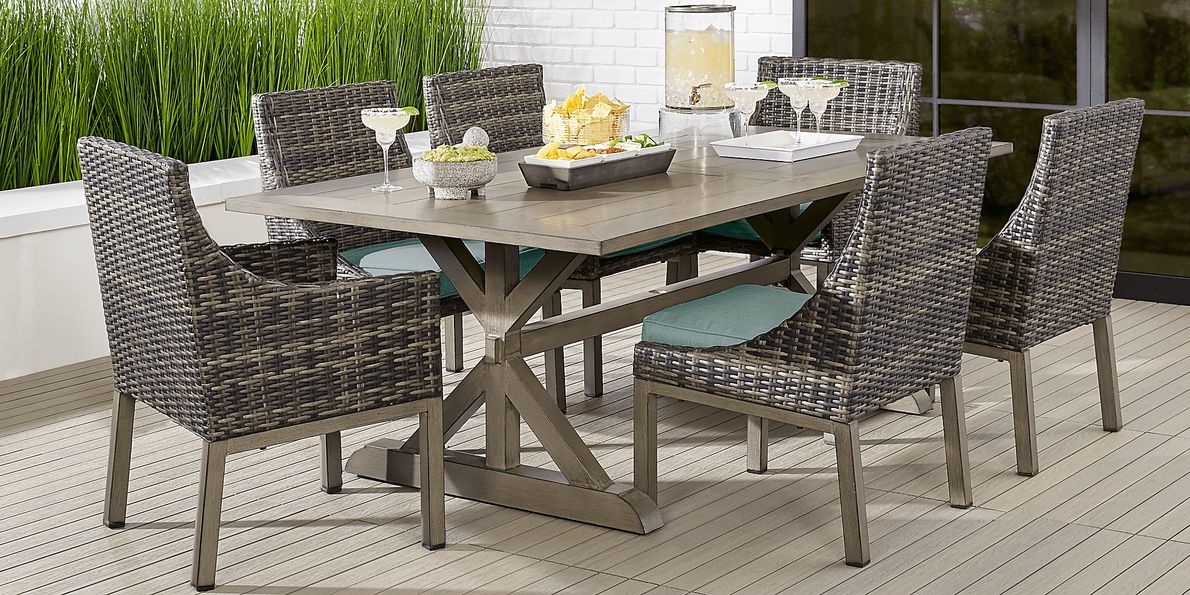 Montecello Gray 9 Pc 105 in. Rectangle Outdoor Dining Set with Mist Cushions