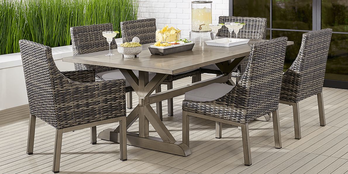 Cindy Crawford Montecello 9 Pc Wicker Silver Gray Outdoor Dining