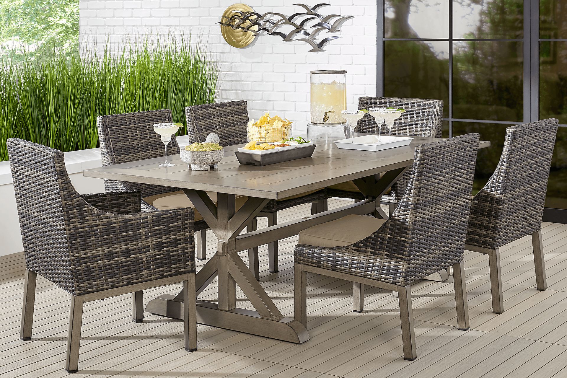 Cindy Crawford Home Montecello Gray 7 Pc 84 in. Rectangle Outdoor Dining Set with Pebble Cushions - Image 1