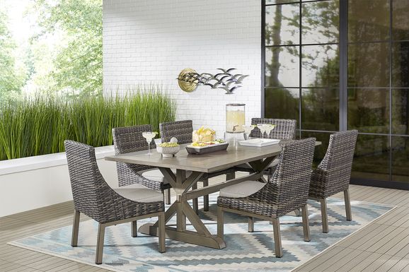 Montecello Gray 7 Pc 84 in. Rectangle Outdoor Dining Set with Silver Cushions