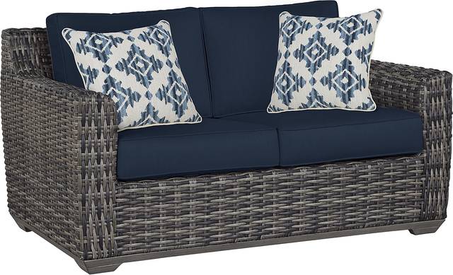 Cindy Crawford Home Montecello Gray Outdoor Loveseat with Ink Cushions - Thumbnail - Image 1