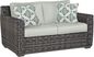 Cindy Crawford Home Montecello Gray Outdoor Loveseat with Rollo Seafoam Cushions