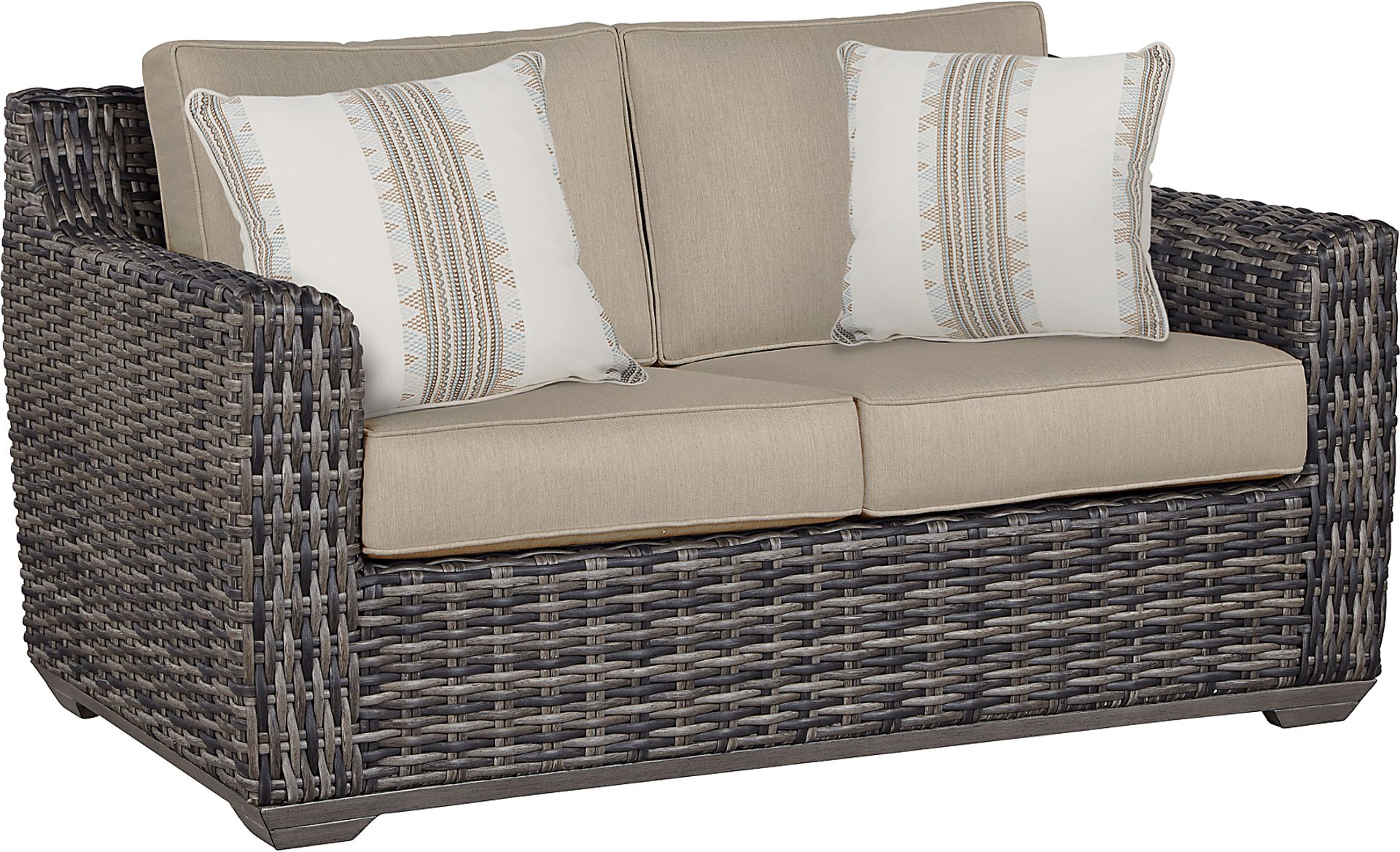 Cindy Crawford Home Montecello Gray Outdoor Loveseat with Pebble Cushions - Image 1