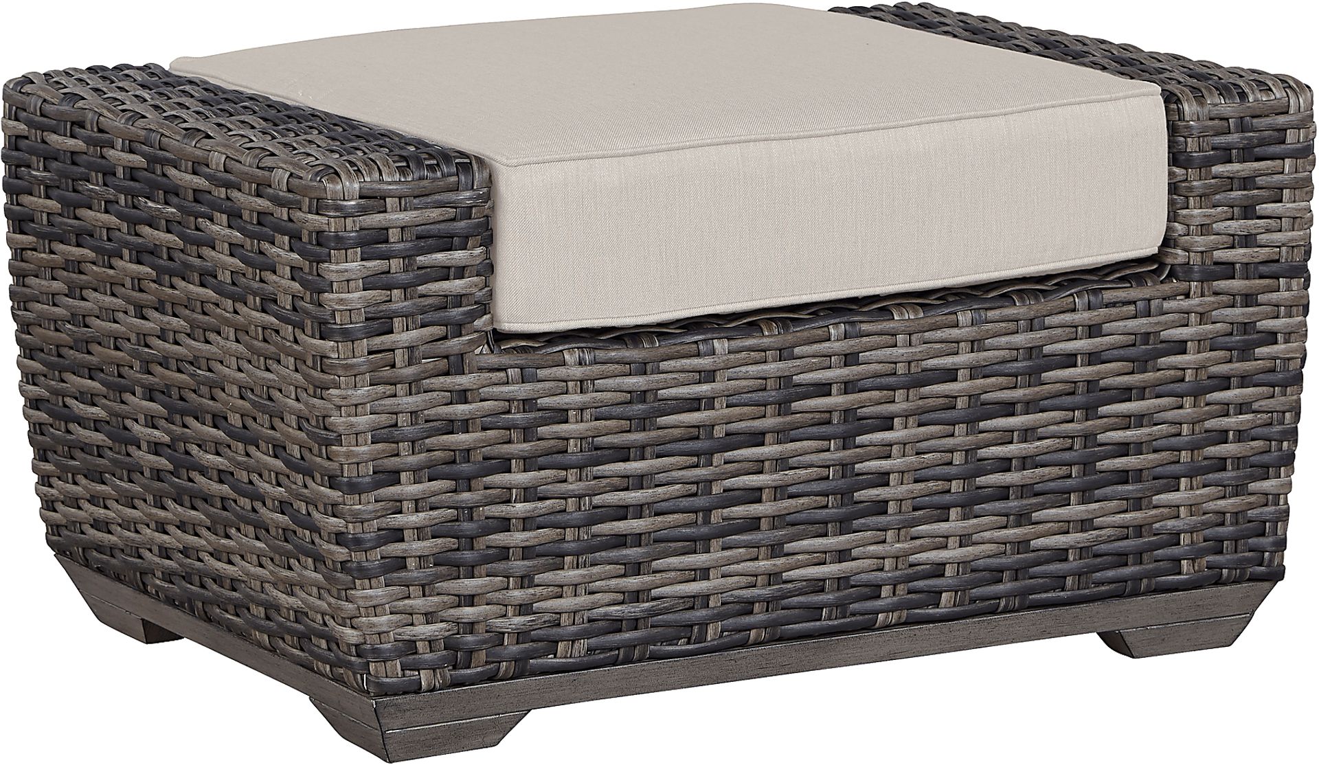 Cindy Crawford Home Montecello Gray Outdoor Ottoman with Rollo Linen Cushion - Image 1