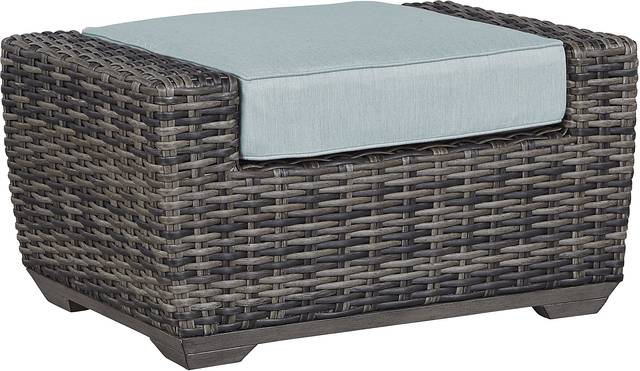 Montecello Gray Outdoor Ottoman with Mist Cushion - Thumbnail - Image 1