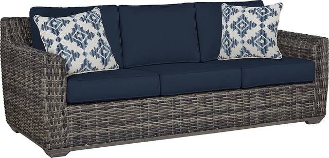 Cindy Crawford Home Montecello Gray Outdoor Sofa with Ink Cushions - Thumbnail - Image 1