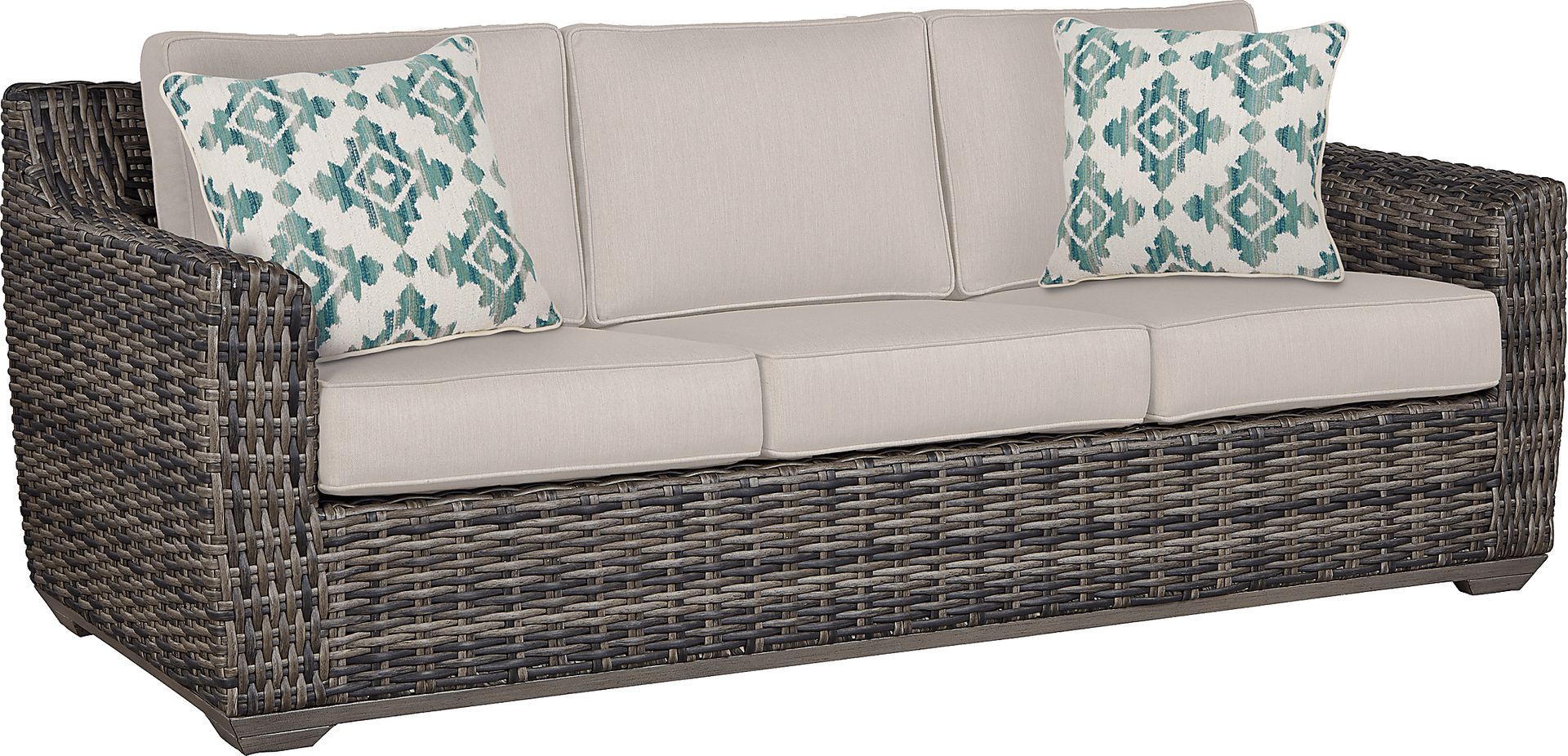 Cindy Crawford Home Montecello Gray Outdoor Sofa with Rollo Linen Cushions - Image 1