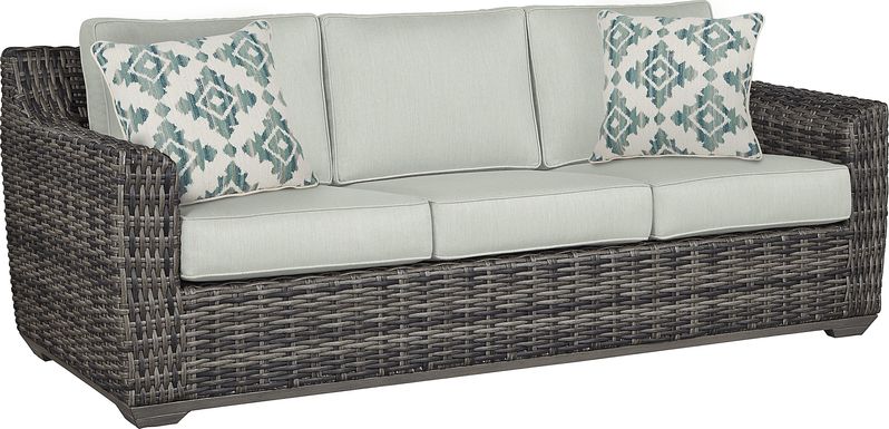 Cindy Crawford Home Montecello Gray Outdoor Sofa with Rollo Seafoam Cushions