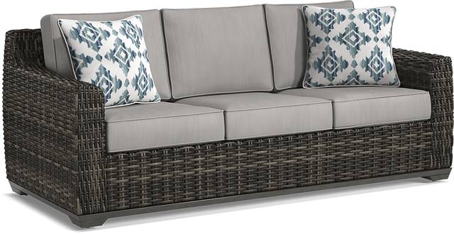 Montecello Gray Outdoor Sofa with Silver Cushions - Thumbnail - Image 1