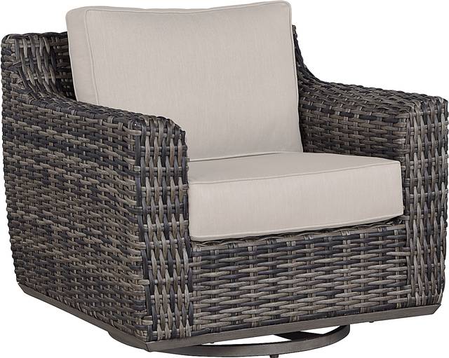 Cindy Crawford Home Montecello Gray Outdoor Swivel Rocker Chair with Rollo Linen Cushions - Thumbnail - Image 1