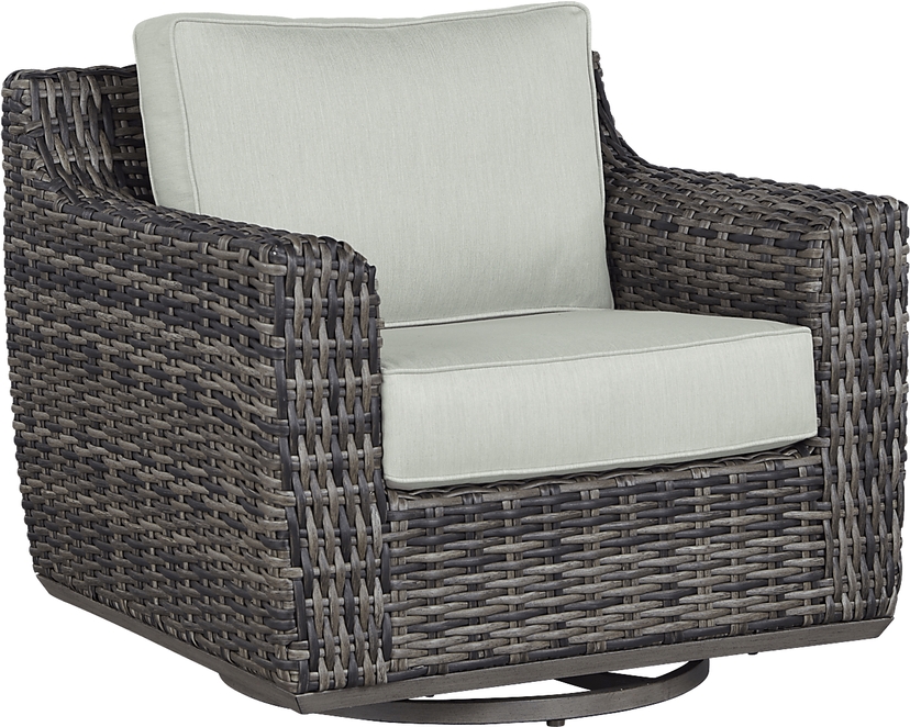 Montecello Gray Outdoor Swivel Rocker Chair with Rollo Mist Cushions