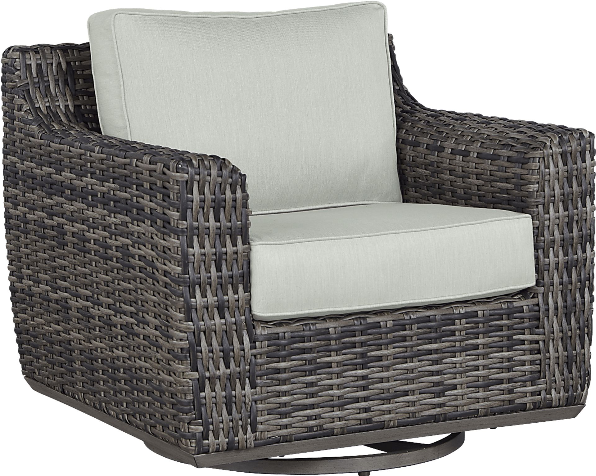 Montecello Gray Outdoor Swivel Rocker Chair with Rollo Mist Cushions - Image 1