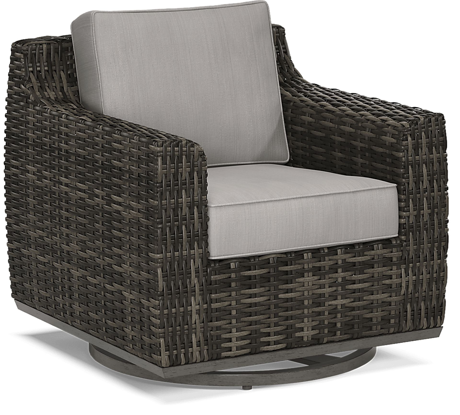 Montecello Gray Outdoor Swivel Rocker Chair with Silver Cushions - Image 1