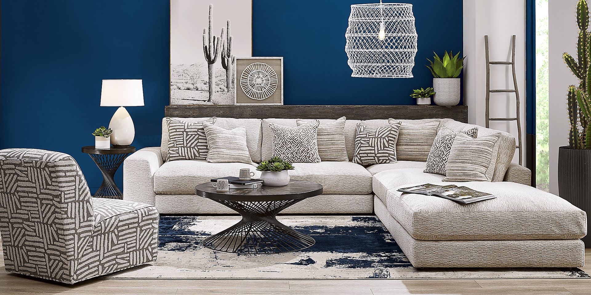 Cindy Crawford Home Monterey Park Off-White 7 Pc Sectional Living Room - Image 1