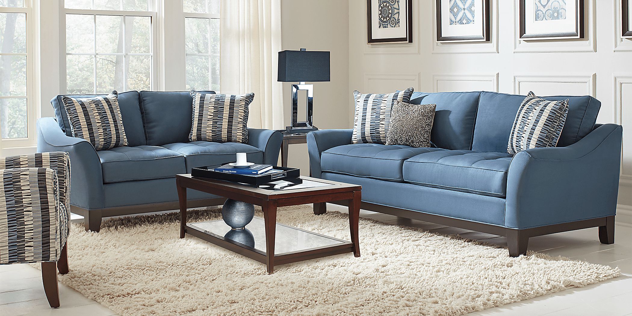 Cindy Crawford Home Newport Cove Indigo 2 Pc Living Room Rooms To Go