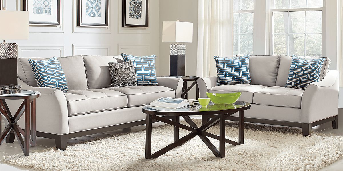 Cindy Crawford Newport Cove 2 Pc Platinum Beige Microfiber Living Room Set Rooms to Go