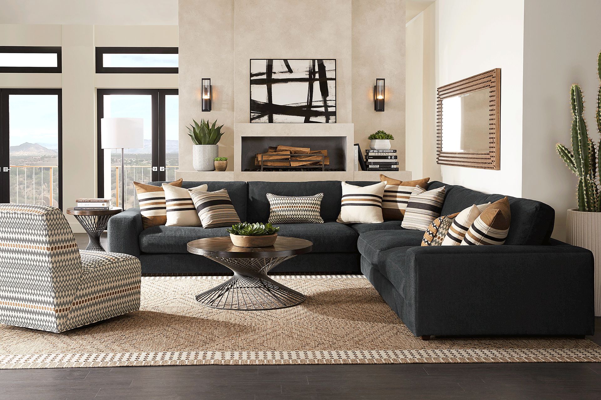 Cindy Crawford Home Nichols Park Onyx 6 Pc Sectional Living Room - Image 1