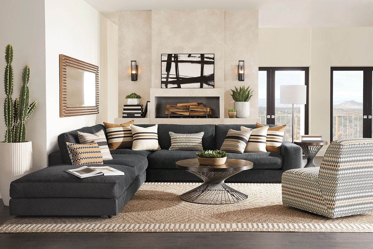 Cindy Crawford Nichols Park 8 Pc Onyx Black Chenille Fabric Living