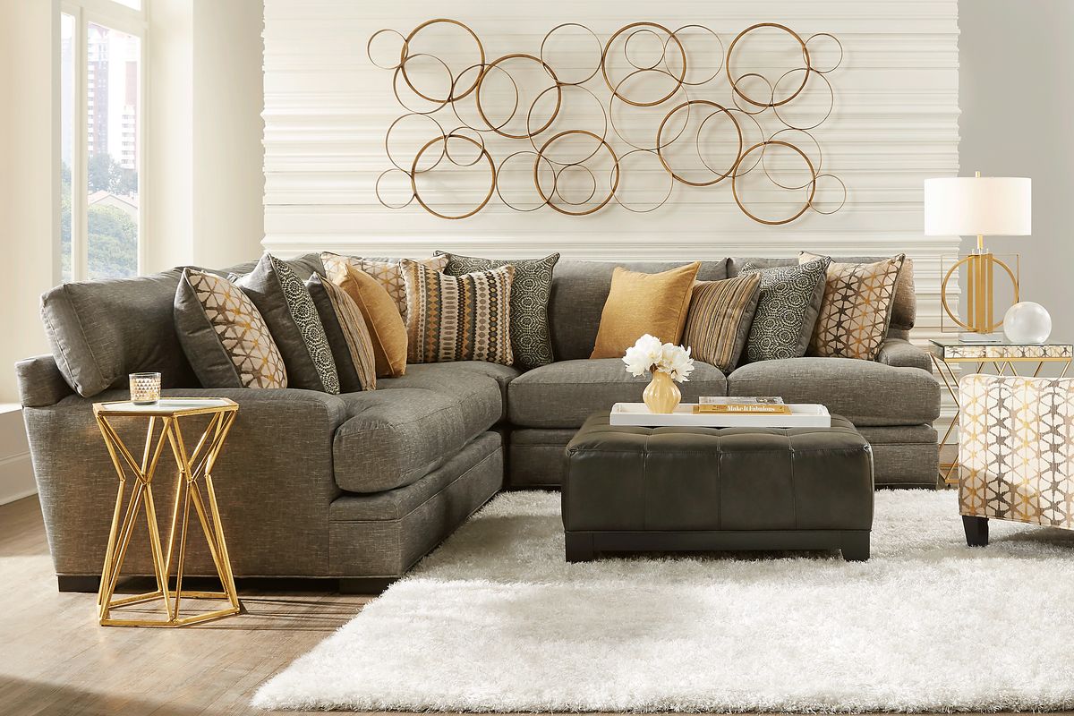 Cindy Crawford Palm Springs Silver Gray Polyester Fabric 3 Pc Sectional