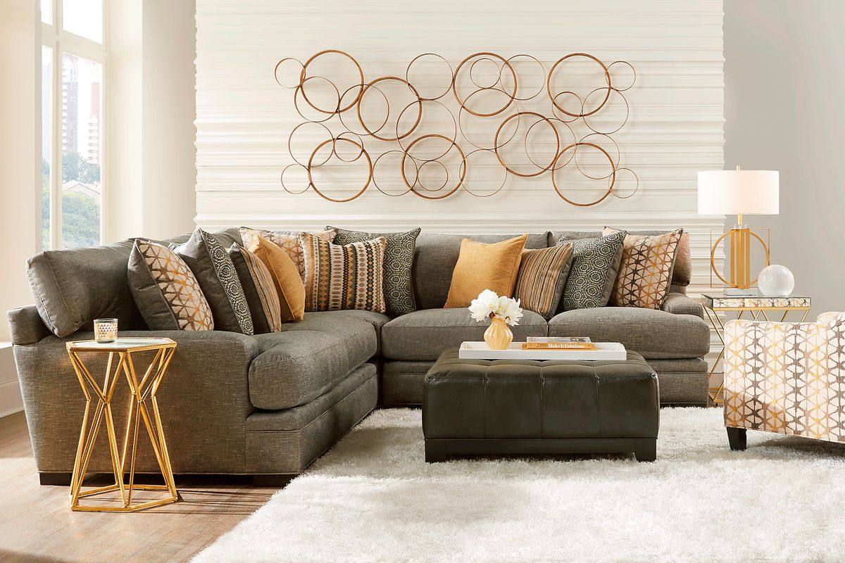 Cindy Crawford Palm Springs 4 Pc Silver Gray Polyester Fabric Living