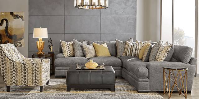 Cindy Crawford Home Palm Springs Gray 5 Pc Sectional Living RoomPlus HDTV - Thumbnail - Image 1