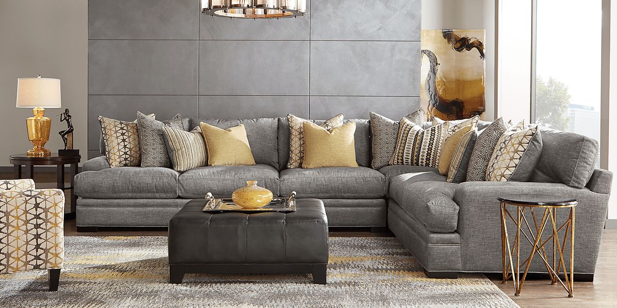 Cindy Crawford Palm Springs 7 Pc Gray Polyester Fabric Living Room