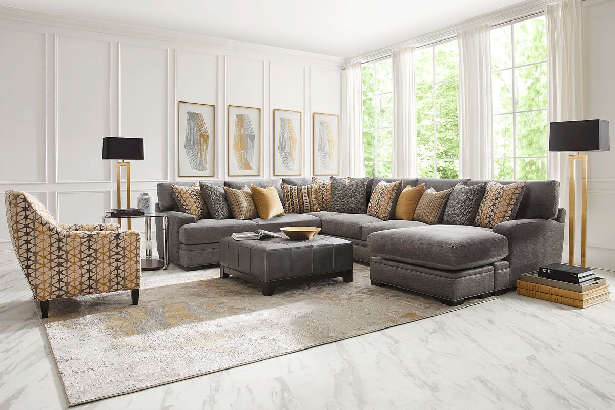 Cindy Crawford Palm Springs 5 Pc Gray Polyester Fabric Living Room Set
