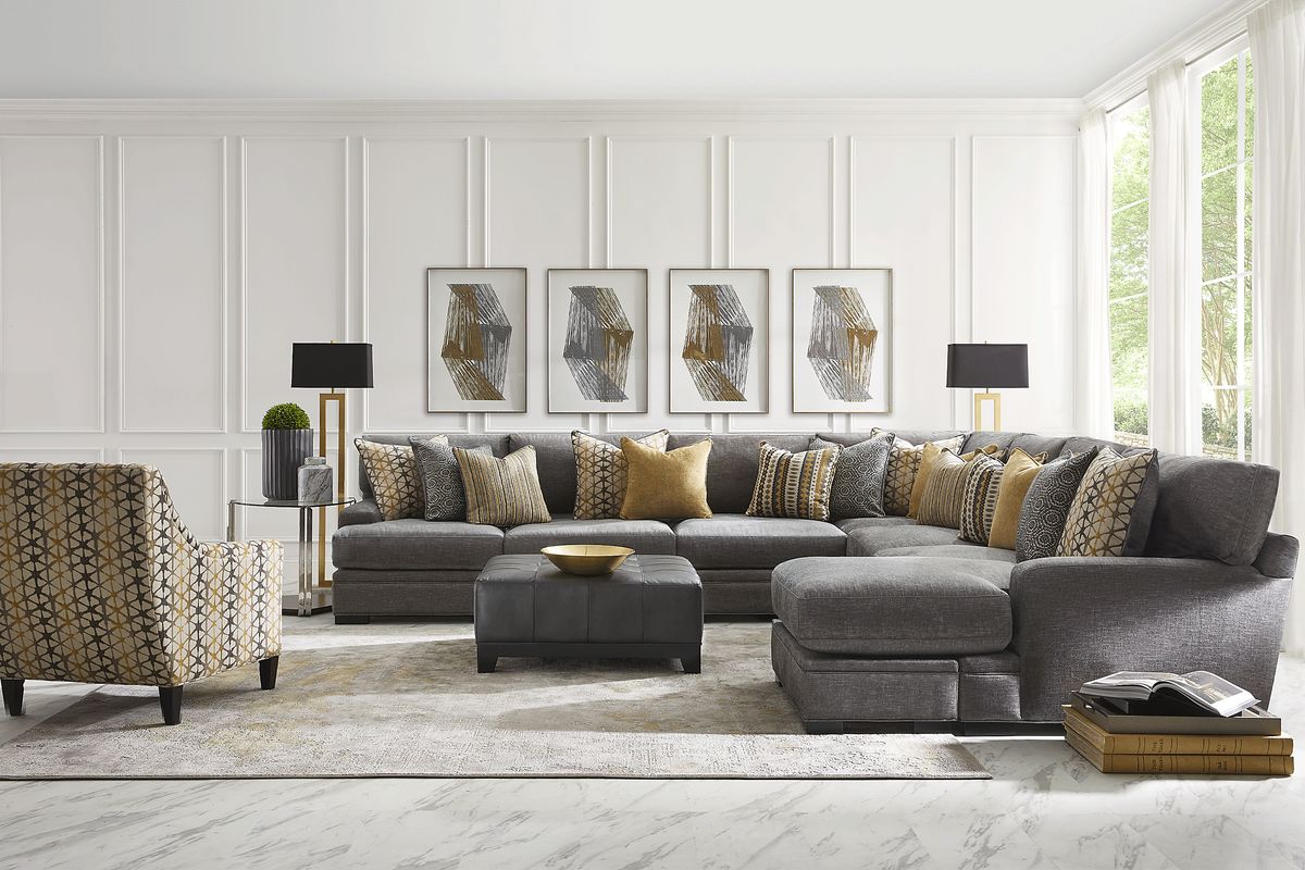 Cindy Crawford Palm Springs 5 Pc Gray Polyester Fabric Living Room Set