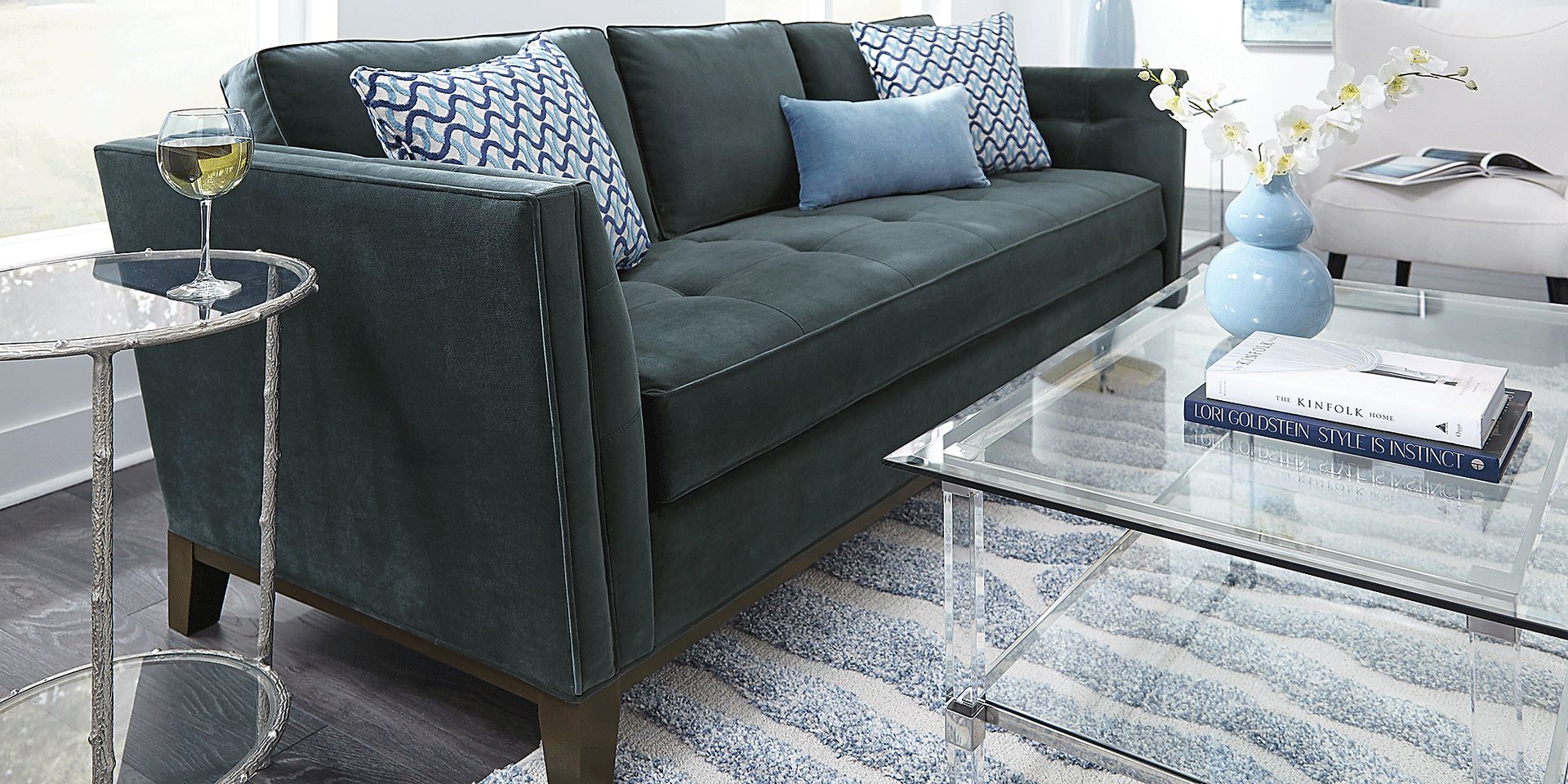 Cindy Crawford Home Park Boulevard Evergreen Plush Sofa - Image 3