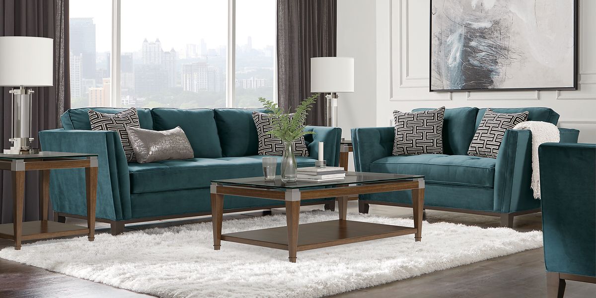 Cindy Crawford Park Boulevard 7 Pc Evergreen Green Plush Living Room