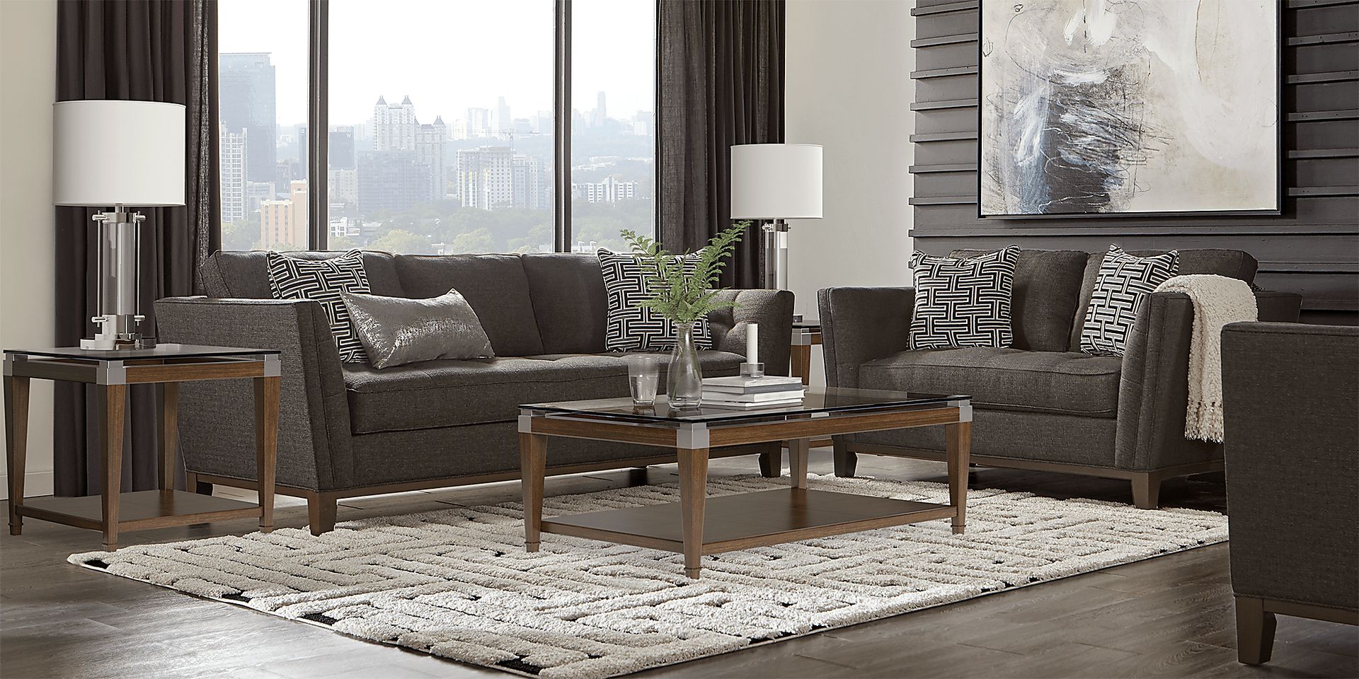Cindy Crawford Home Park Boulevard Graphite Textured 7 Pc Living Room - Image 1