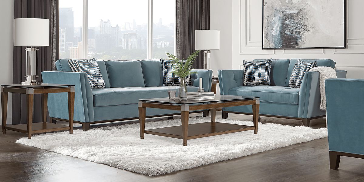 Cindy Crawford Park Boulevard 5 Pc Ocean Blue Plush Living Room Set ...