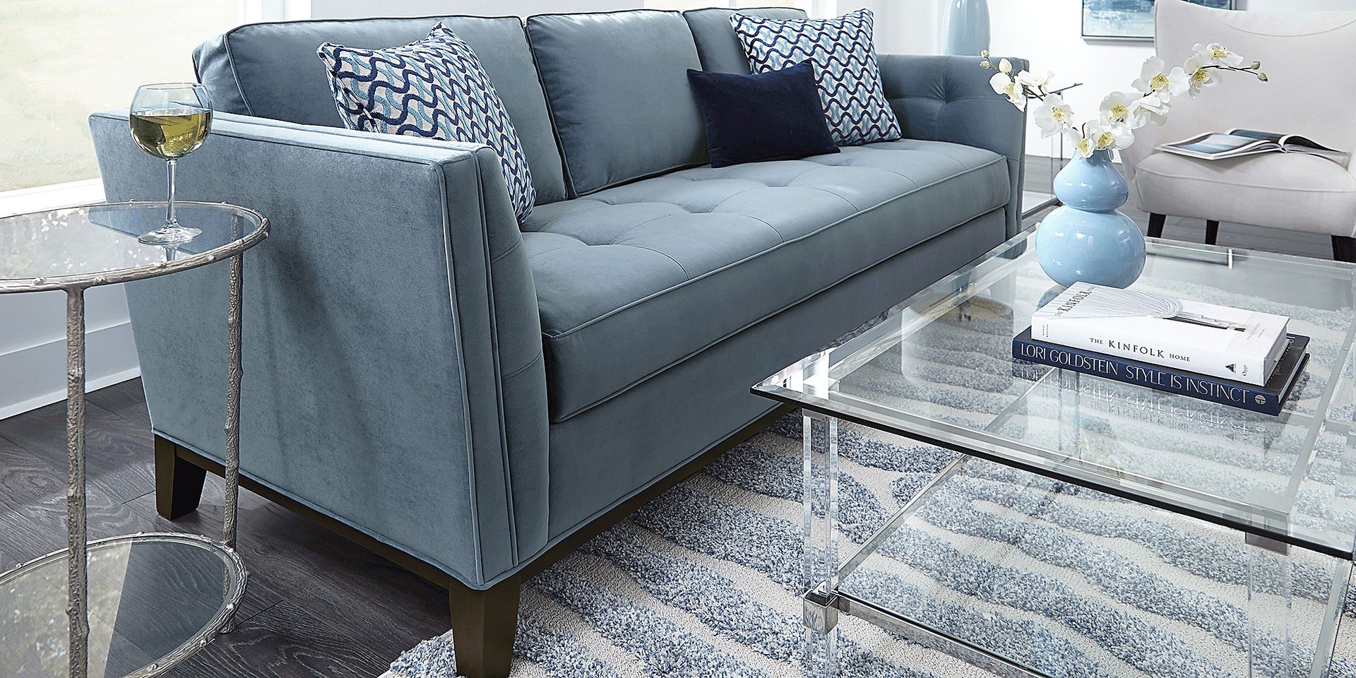 Cindy Crawford Home Park Boulevard Ocean Plush Sofa - Image 3