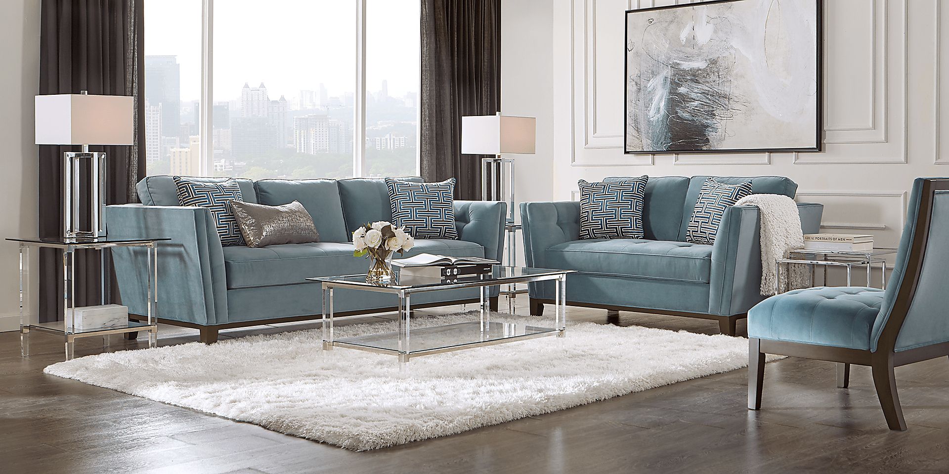 Cindy Crawford Home Park Boulevard Ocean Plush 8 Pc Living Room - Image 1
