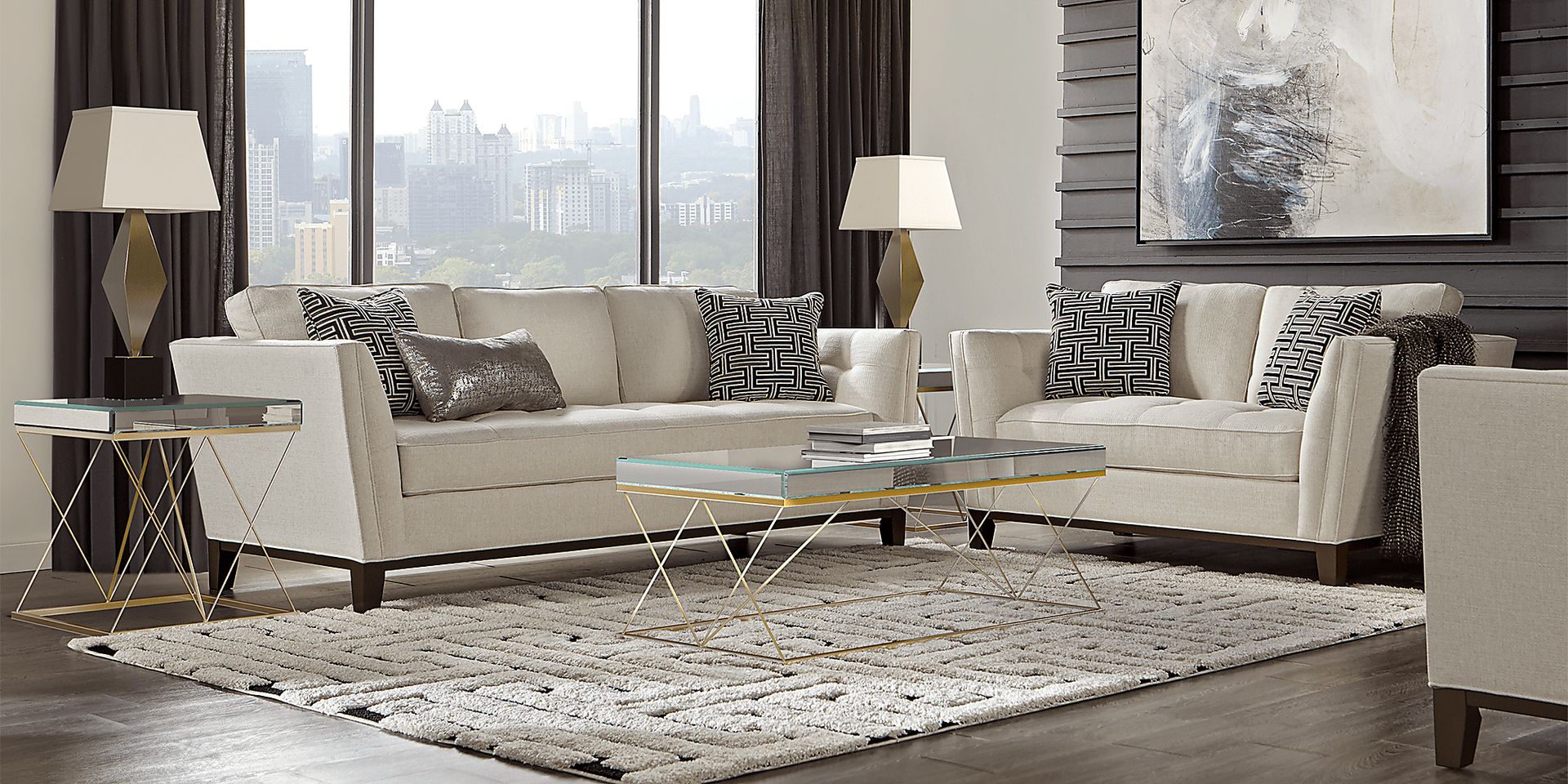 Cindy Crawford Home Park Boulevard Off-White 7 Pc Living Room - Image 1