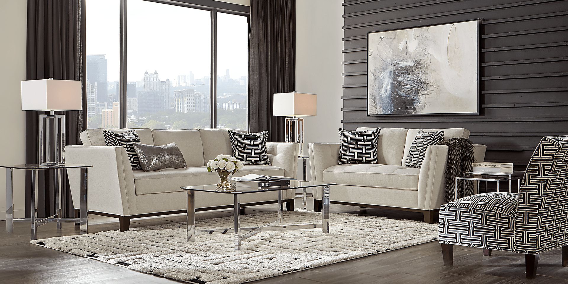 Cindy Crawford Home Park Boulevard Off-White Textured 8 Pc Living Room - Image 1
