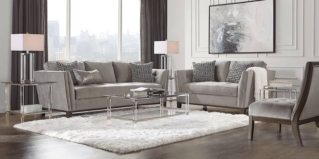 Cindy Crawford Home Park Boulevard Smoke Plush Loveseat - Thumbnail - Image 2