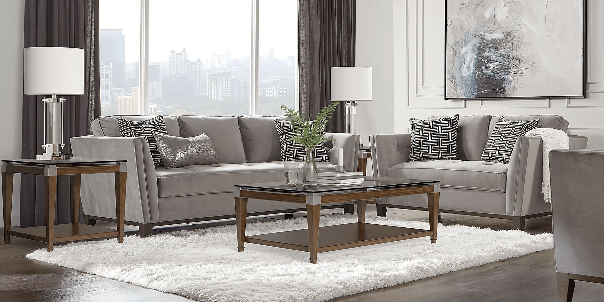 Cindy Crawford Home Park Boulevard Smoke Plush 7 Pc Living Room - Image 1