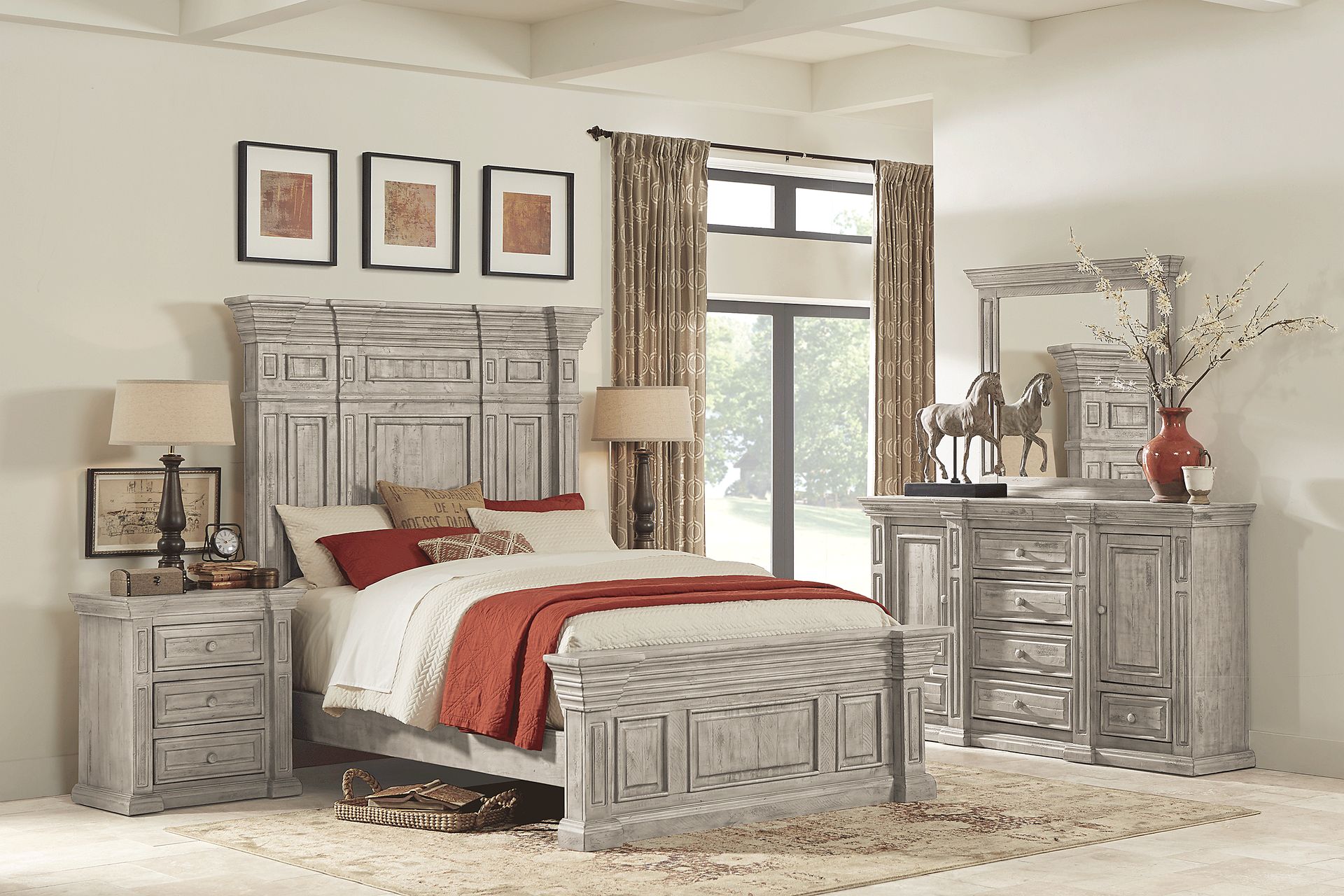 Cindy Crawford Home Pine Manor Gray 5 Pc Queen Panel Bedroom - Image 1